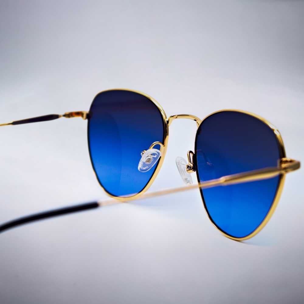 Round Dark Blue fade Cat Sunglasses side view back