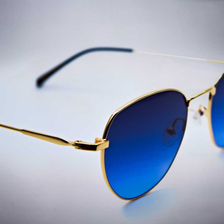 Round Dark Blue fade Cat Sunglasses close up side