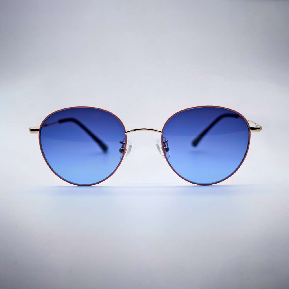 Round Blue Fade Pink Gold Frame Women Sunglasses