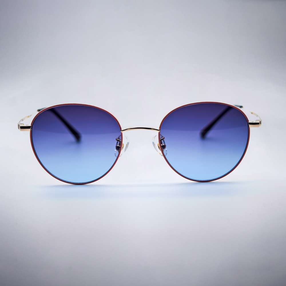 Round Blue Fade Gold Frame Women Sunglasses
