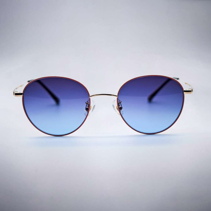 Round Blue Fade Gold Frame Women Sunglasses