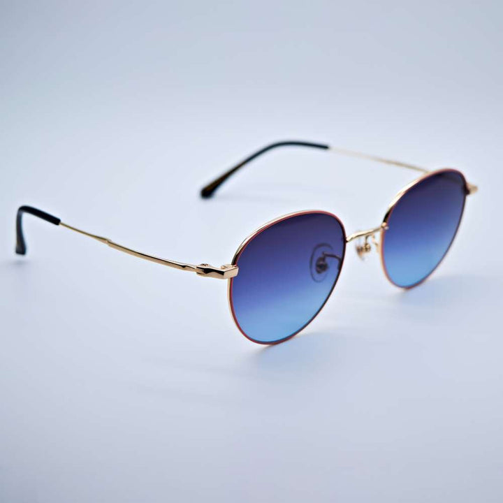 Gold Frame Blue Fade Round Sunglasses